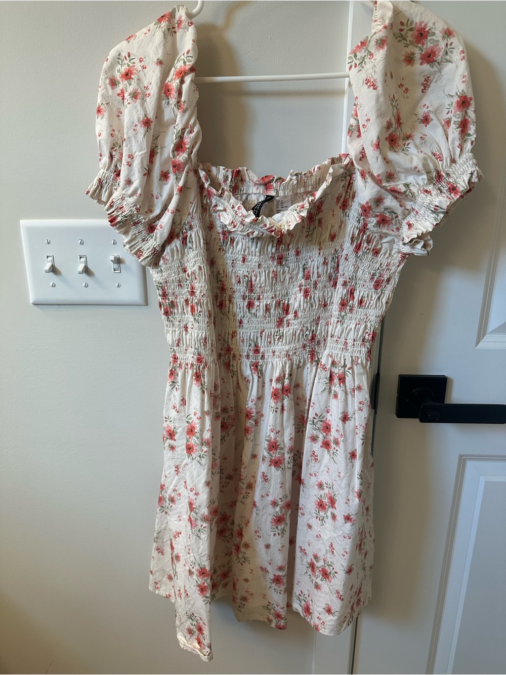 H&M Cream Mini Dress with Pink Floral Print